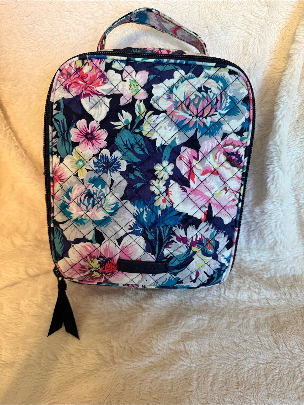 Vera Bradley Indiana Rose Quilted Insulated Lunch Bag Floral Navy Pink